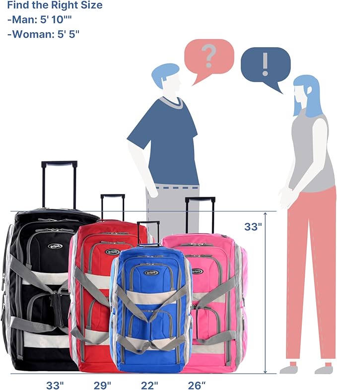Olympia U.S.A. 33 inch Jumbo Size 8 Pockets Wheeled Rolling Duffel Bag Water Resistant Luggage Lightweight Travel Suitcase with Retractable Handle