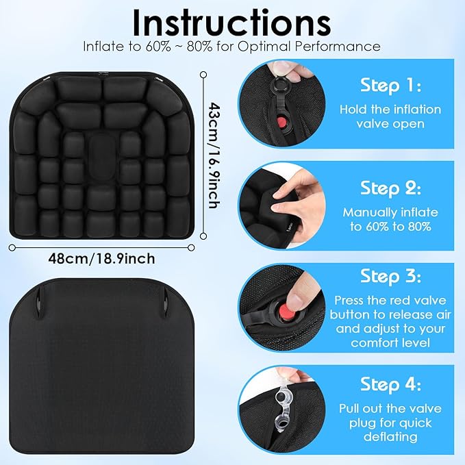 Portable Travel Cushion, Airplane Seat Cushion for Long Flights, Press Type Inflatable Seat Cushion for Long Sitting in Car, Air Travel, Office Chairs, Home Living
