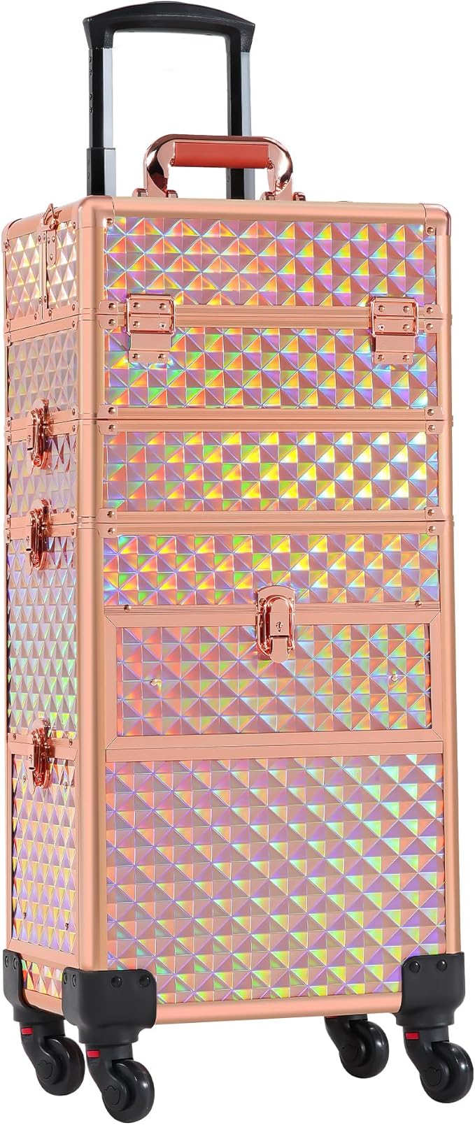 Makeup Train Case with Drawer, Rolling Makeup Case, Cosmetology Case on Wheels, Gift, Large Makeup Case Organizers, Professional for Salon Barber, Nail, Tattoo, Rose Gold