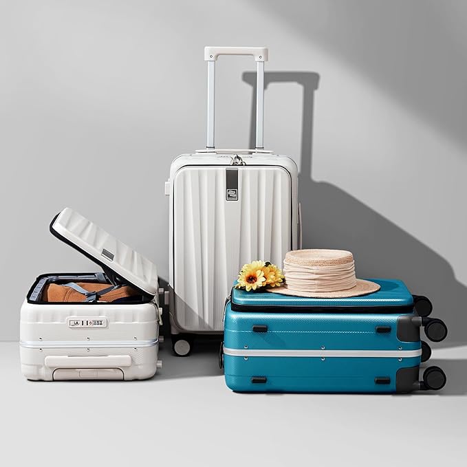 Hanke 20 Inch Carry On Luggage Hard Shell Top Opening Aluminum Frame Hardside Suitcase with Spinner Wheels, Durable Rolling Luggage for Men & Women Travel, Christmas & Birthday Gifts, Caribbean Blue