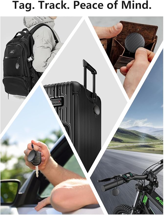 Smart Tracker Tags Works with Apple Find My (iOS Only), Luggage Tracker Tag Keys Finder Item Locator for Wallet, Vehicles, Backpack, Suitcases (Black, 1 Pack)