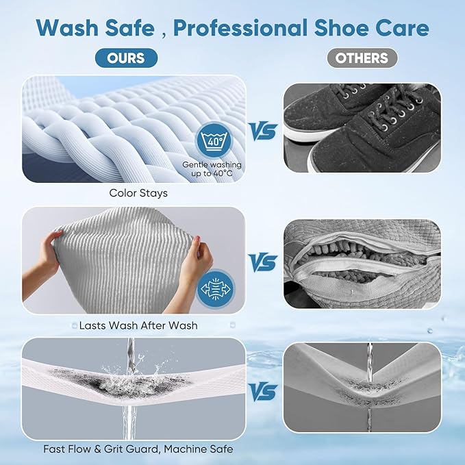 Shoe Washer Machine Bag 2Pack - Reusable Shoe Laundry Bag with Mesh Socks Washing Bag - 360°Deep Protective Cleaning Bags for Sneakers Delicate Footwear - Home Dorm Travel Essentials, Grey
