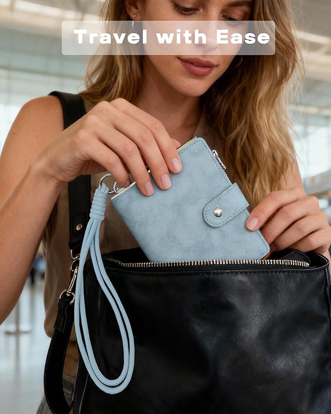 Passport Wallet for Travel, Luxury Vegan Leather RFID Blocking Passport Holder & luggage tag for Women Men, Wristlet Wallet with Zipper Pocket, Couple Travel Essentials