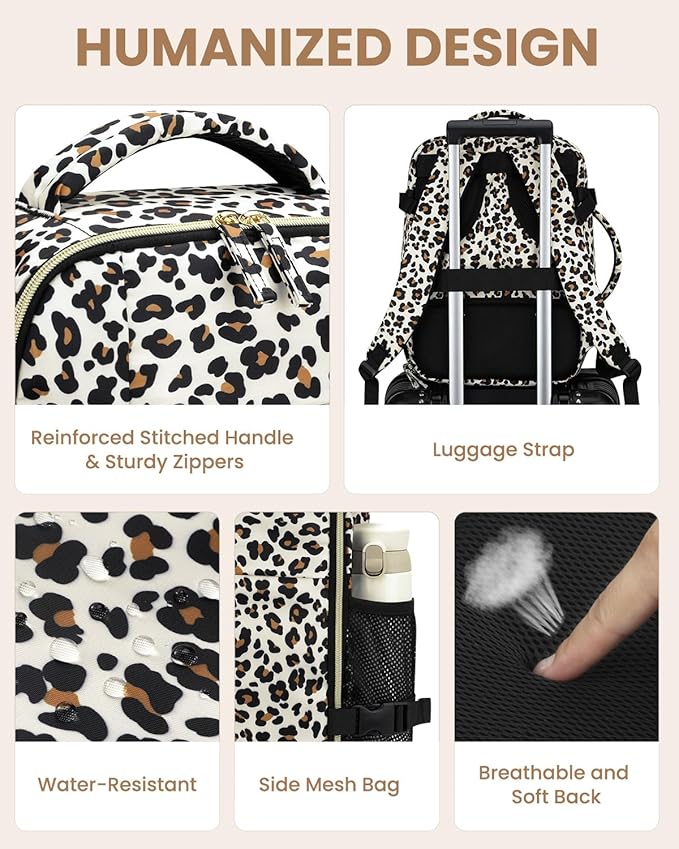 Travel Backpack for Women Man, Waterproof Personal Item Travel Bag Airline Approved Laptop Backpack Bookbag Weekender bags for Business,Travel, Work Fits 15.6 inch Laptop(Medium,Leopard)