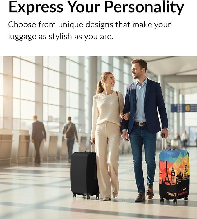 Stretchable Luggage Cover – Black Multicolor Suitcase Protector – Elastic Dustproof, Washable & Scratch-Resistant Travel Cover for Extra Large Bags