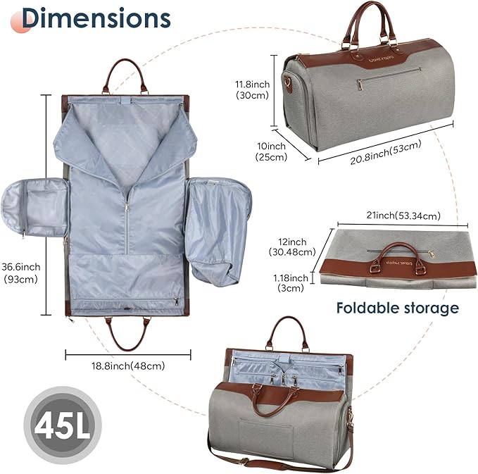 travel inspira Convertible Garment Bag 2 in 1 Carry On Garment Duffle Weekender 45L with Extended Shoe Compartment, Waterproof Nylon, Hanging Hook for Travel Business Men, Army Green