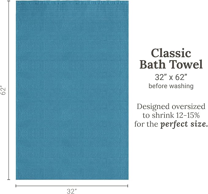 GILDEN TREE Waffle Towels for Bathroom, 100% Cotton Quick Dry Towel, Waffle Bath Towels Large, Absorbent Lightweight Travel Towel, Bath Towels Set of 2, Classic Style (Aqua)