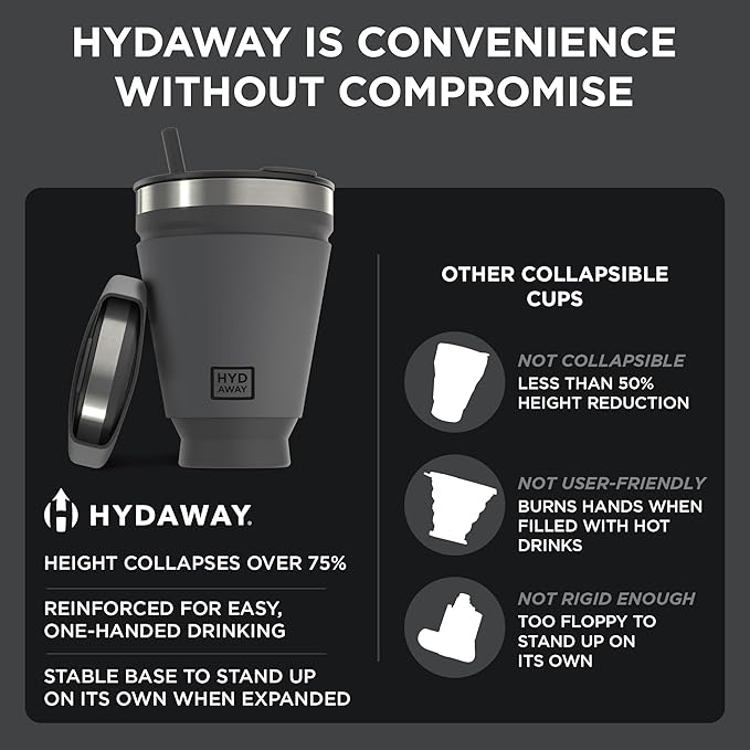 HYDAWAY 16oz Collapsible Tumbler - BPA-Free, Reusable Silicone Cup with Lid & Insulating Sleeve - Perfect for Coffee, Travel, and Everyday Use