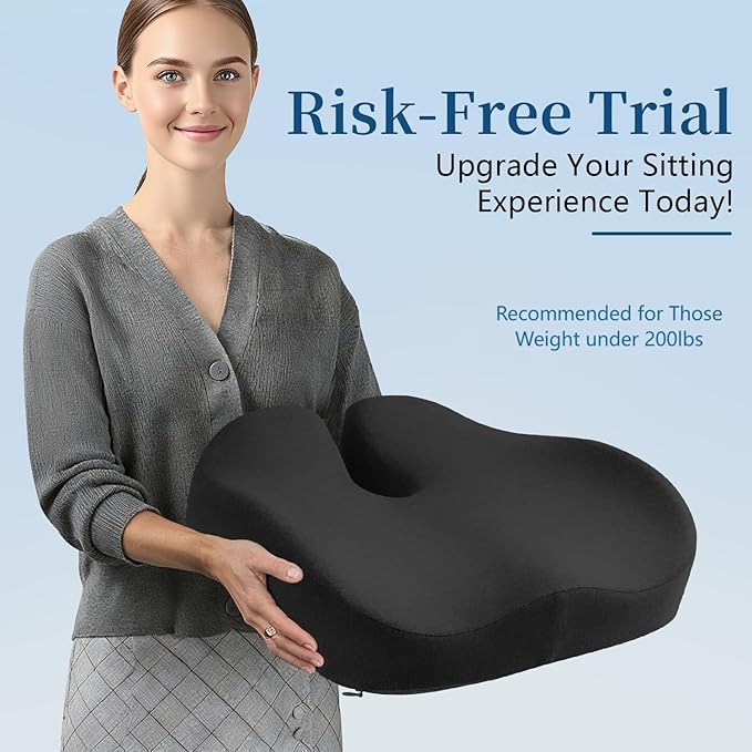 Seat Cushion for Office Chair for Wide Hip & Thigh with Firm Support, Thickened Memory Foam Sciatica Pain Relief Pillow for Proper Posture, Ergonomic Tailbone Pain Relief Cushion for Car Seat, Home