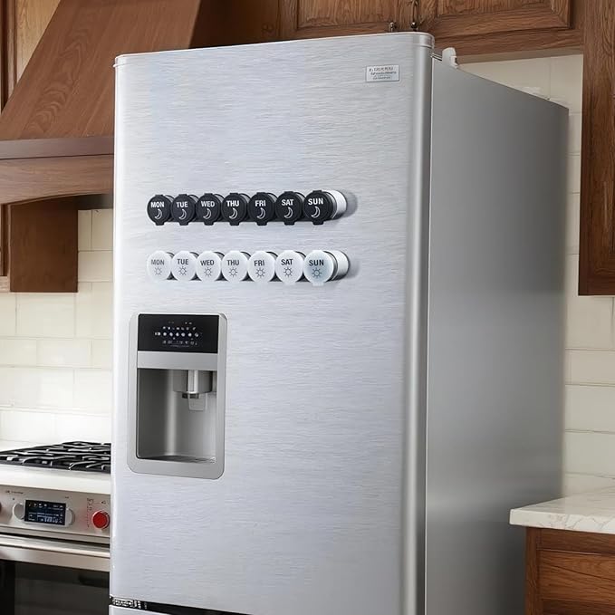 Weekly Stainless Steel Pill Organizer 7 Day, Magnetic Refrigerator Mountable Pill Box Case with Silicone-Sealed Lid for Travel(Morning & Evening)