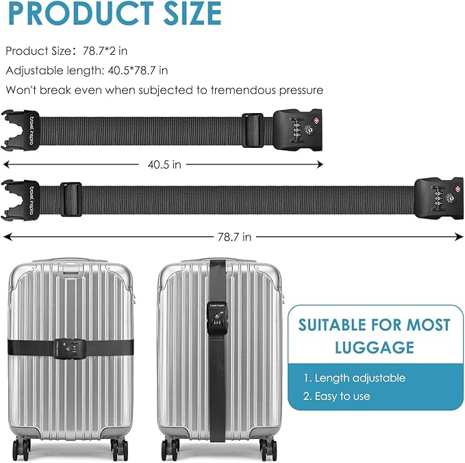 Travel Inspira Luggage Straps for Suitcases with TSA Lock, Protect Your Luggage Anti-Burst, High Visibility Color, Easy to Identify Luggage Adjustable Heavy Duty Belt for 20-32 Inch Suitcases