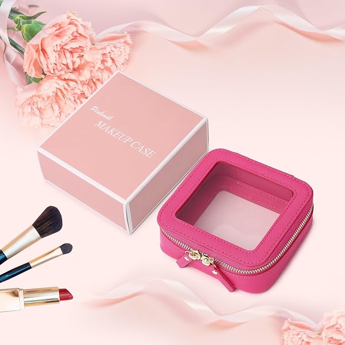 Pinkmik Small Makeup Bag Clear Mini Cosmetic Makeup Case & Toiletry Bag with Zipper Women's Purse Organizer & Car Essentials (X/Fuxia, MINI-1)