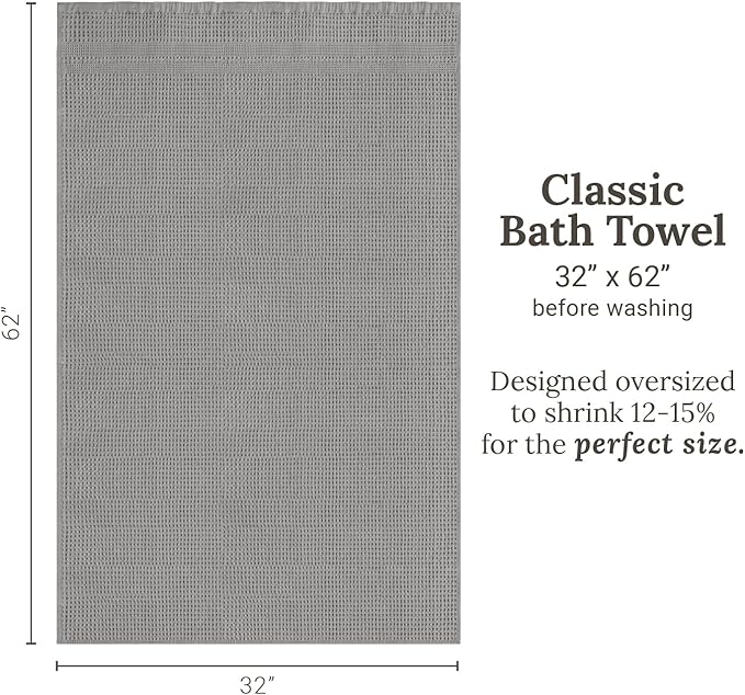 GILDEN TREE Waffle Towels for Bathroom, 100% Cotton Quick Dry Towel, Waffle Bath Towels Large, Absorbent Lightweight Travel Towel, Bath Towels Set of 2, Classic Style (Pewter)