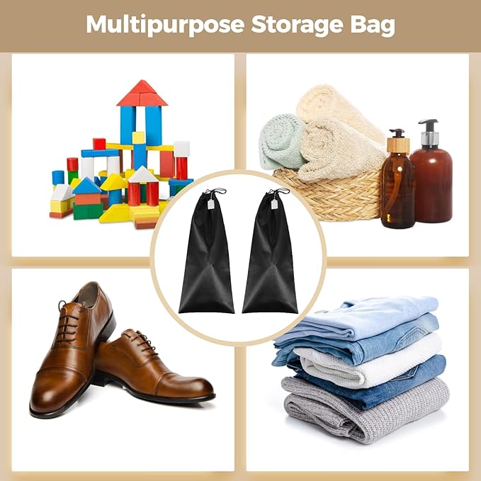 14 PCS Shoe Bags for Travel, Black Satin Single Travel Shoe Bags for Packing In Suitcase, Portable Shoe Covers for Leather Shoes Heels Boots, Lightweight Shoe Packing Organizer