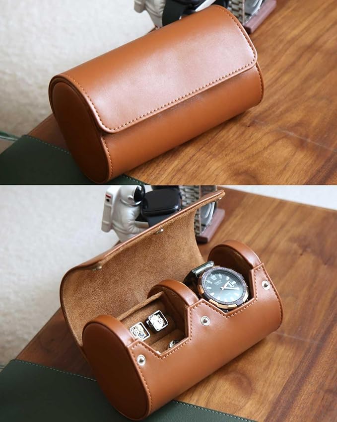 PU Leather Watch & Cufflink Travel Case Combo, Small Watch & Cufflink Ring Organizer, Portable Storage Box For Men Gift