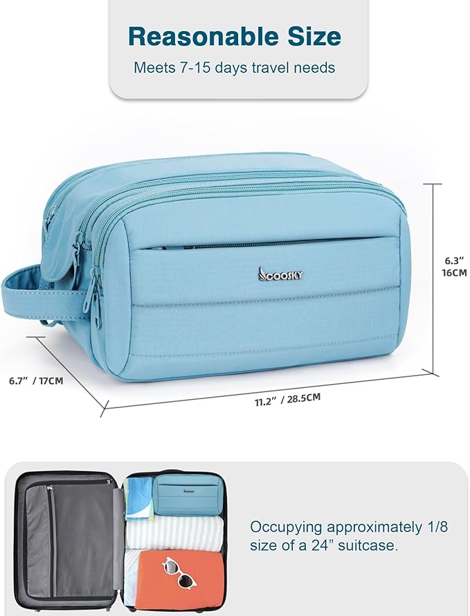 Toiletry Bag for Men & Women, Cruise Ship Travel Essentials, Shaving Dopp Kit with Dry and Wet Separation, Water-resistant Bathroom Cosmetic Organizer Bag, Makeup Accessories with Trolley Belt, Blue