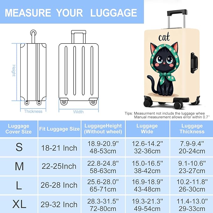 Luggage Cover Washable Suitcase Protector Anti-Scratch,Stretchable Fit for 20-34Inch Luggage Durable Travel Bag Cover with Zipper Closure (Cat, M(fits 24-26Inch suitcase))