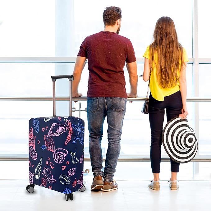 Travel Luggage Cover Protector Stretchy Washable Suitcase Cover With Zippers For 27-30 Inch Luggage (L, Blue, Seashell)