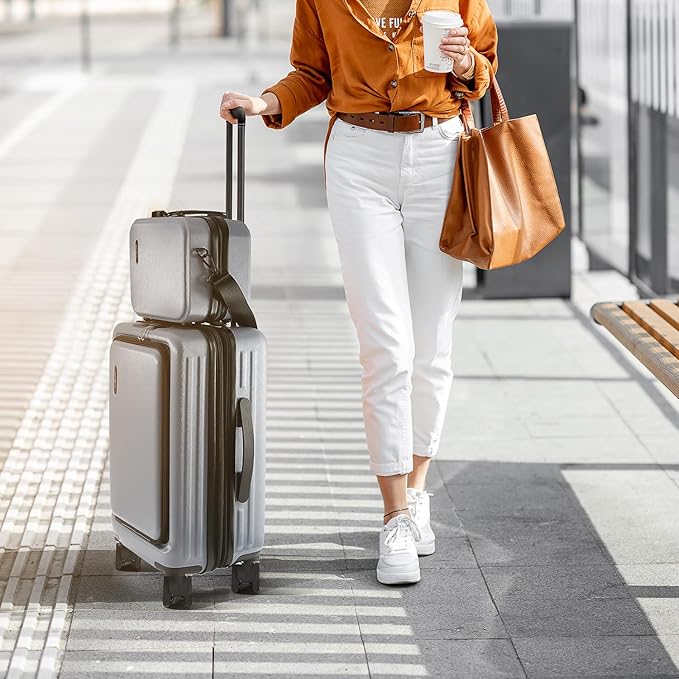 20 Inch Carry On Luggage 22x14x9 Airline Approved, Carry On Suitcase with Wheels, Hard-shell Carry-on Luggage, Durable Luggage Carry-On, Grey Small Suitcase with Cosmetic Case