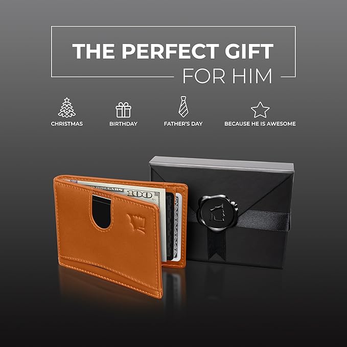 Kingly Cash Clip Slim Leather Wallet for Men with RFID Blocking & Money Clip - Minimalist Front Pocket Bifold Wallet Holds 12 Cards - Secure Card Holder with Easy Access Pull Tab