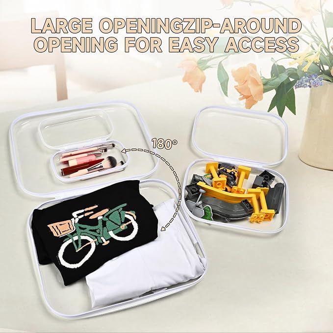 Hard Sided Clear Zipper Case for Storage- Professional-Grade Plastic Clear Zipper Pencil Case,Toy Storage Bins, Toiletry Pouch, Travel Organizer, Cosmetic Bag(White,3 Pack, LMS)