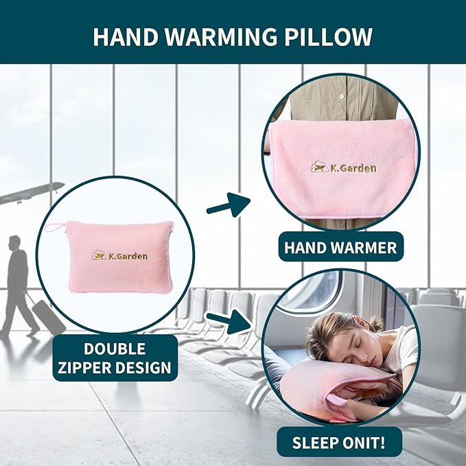 Travel Cooling Blanket and Pillow- Soft 2 in 1 Airplane Compact Flight Essentials Car Pillow Travelers Gifts Accessories Compact Pack Blanket for Any Travel with Luggage Backpack Strap,Pink