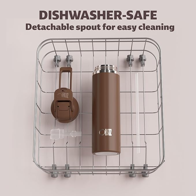 OISIZ Insulated Water Bottle 24 oz with 2 in 1 Spout and Straw Lid,One Click Safety Lock,100% Leakproof,Keep Cold 24H,Vacuum Stainless Steel Water Bottle for School,Travel and Sports,Dishwasher Safe