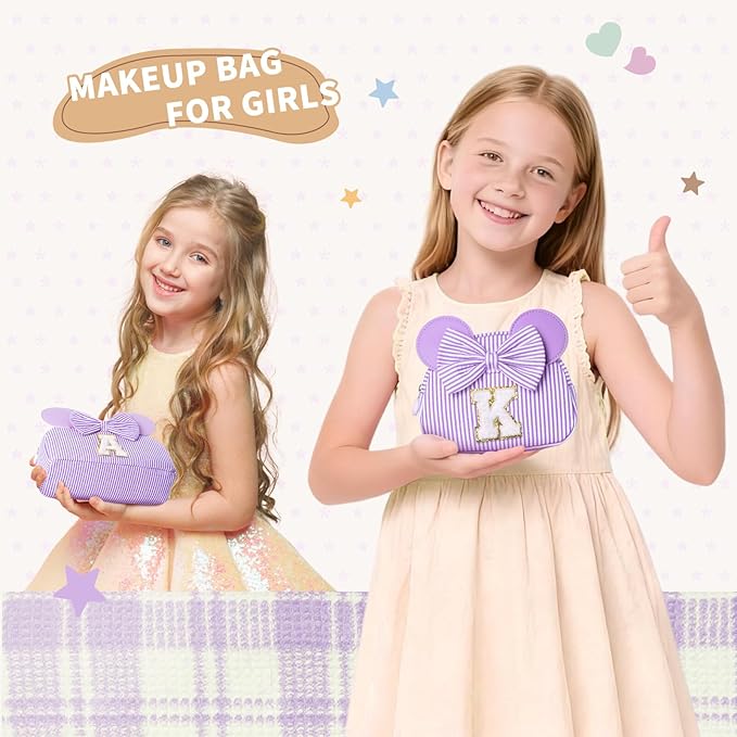 Christmas Gifts for Girls Kids - Birthday Gifts for 3 4 5 6 7 8 9 10 11 12 13 Years Old Girl, Initial Makeup Bags | Travel Cosmetic Bag | Stocking Stuffers for Girls Daughter Sister Purple N