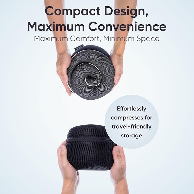 Proglobe Travel Neck Pillow 100% Memory Foam – Airplane & Car Travel Essentials Kit with 3D Eye Mask, Earplugs & Mesh Bag – Sleeping Support Pillow for Adults (Dark Grey)