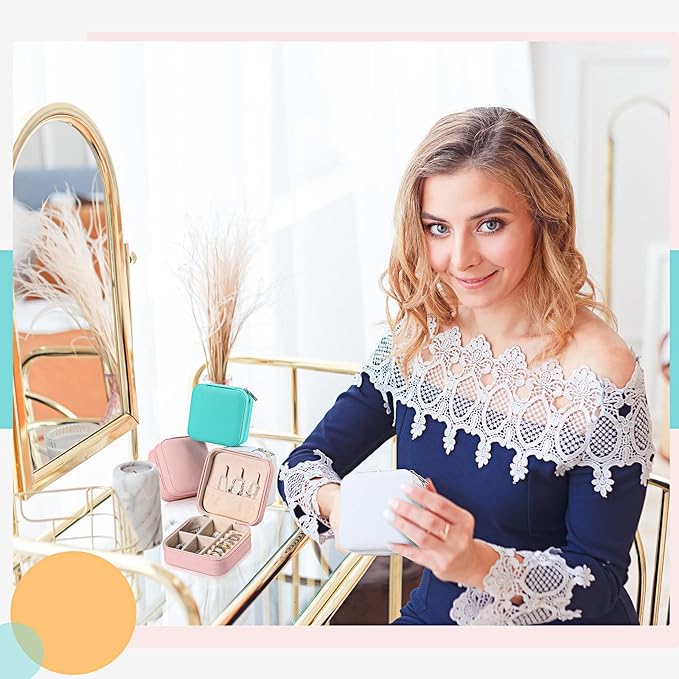 Batiyeer 50 Pcs Small Jewelry Travel Case Bulk Mini Jewelry Box Wedding Bridesmaid Proposal Return Gift for Pooja(White Pink Green)