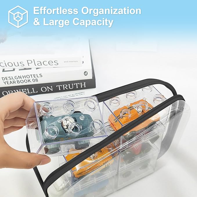 6 Pcs Clear Hard Zipper Case Hard-Sided Premium Storage Case Plastic Clear Hard Shell Zipper Pouch Portable Travel Organizer Box for Travel Building Blocks Puzzles Cosmetics Makeup Supplies (Black)