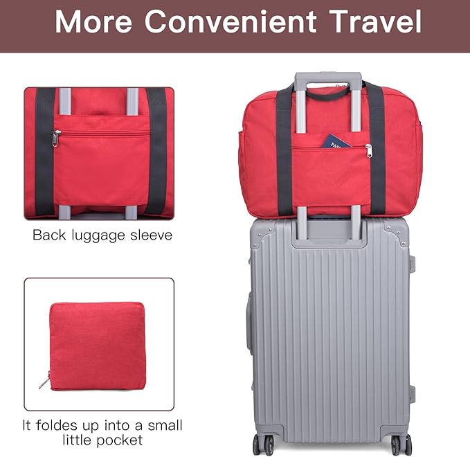 For Spirit Airlines Personal Item Bag 17.7x12.6x6.3 Foldable Travel Duffel Bag Underseat Carry-on Luggage for Women and men 25L(Orangered)