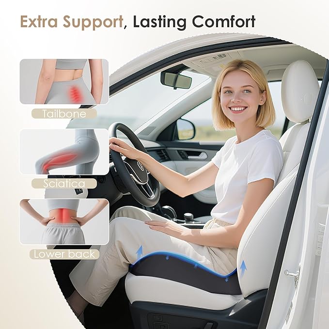 FLORICH Seat Cushion, Memory Foam Seat Cushion for Car Office Chair, Ergonomic Office Seat Chair Cushion for Sciatica Pain Relief, Larger Seat Cushion for for Long Sitting Office Workers - Black