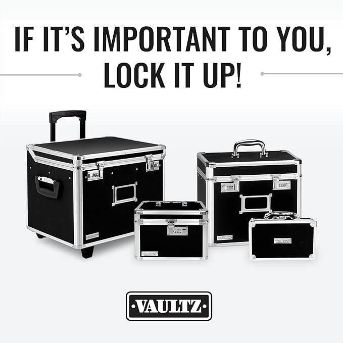 Vaultz File Organizer Storage Box - 14 x 7 x 12.19 Inch Letter Size, Portable Locking Storage Totes with Dual Combination Locks for Filing Office Documents - Black