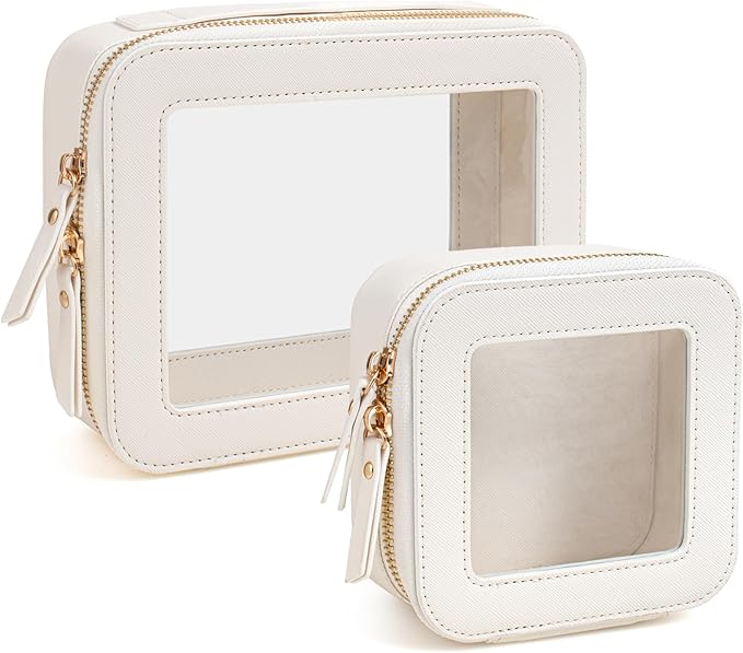KOTORA Small Makeup Bag for Purse Cute Travel Makeup Bag Clear Cosmetic Bag with Zipper, Car Make Up Bag Organizer Storage Traveling Car Accessories Travel Essentials for Women (White)