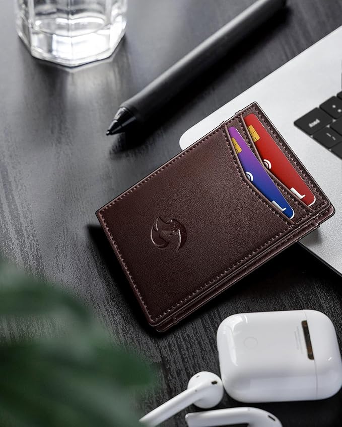 Magnetic Closure Slim Wallet with Money Clip Gift Boxed,Genuine Leather Front Pocket Wallet for Men, 3.9"x 2.8", RFID Blocking