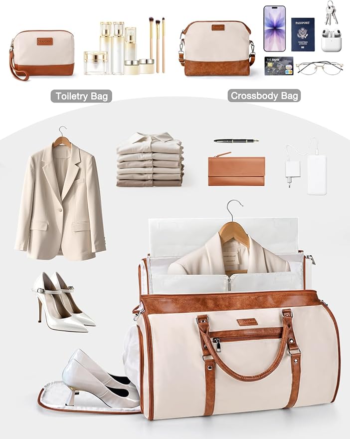 Noozion Convertible Garment Duffel Bag for Travel - Carry On Garment Bags With Toiletry Bag Large Weekender Bag for Men Women 2 in 1 Hanging Suitcase Suit Travel Duffel Overnight Bags