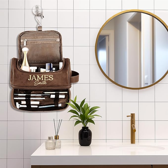 Personalized Gifts for Men, Mens Personalize Toiletry Bag, Custom Leather Toiletries Travel Bag, Customize Shaving Kit, Men's Gift Ideas for Christmas, Anniversary, Birthday, Dad, Grandpa, Lover