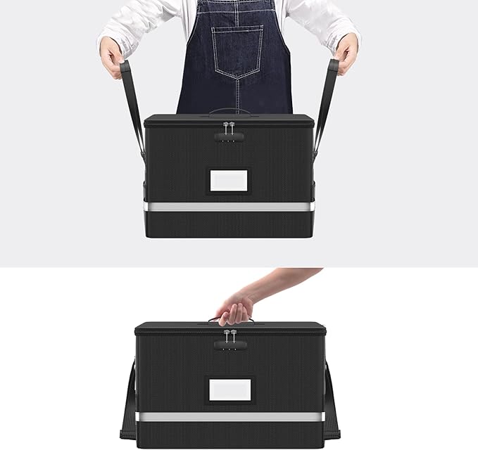 Fireproof File Box with Lock, 5200°F Document Box Storage Organizer, Suitable for Hanging File Folders in Letter Size, Collapsible Box, Reflective Strip for Fast Find (16.6*12.6*10.2, Black)