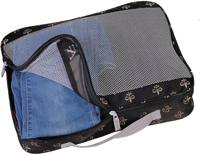 Pemberly Row Traditional Polyester 3 Piece Packing Cubes Set in Black