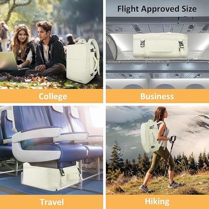 Taygeer Large Travel Backpack, 17 inch Laptop Backpack for Women, Airline Approved Personal Item Mochila, 40l Lightweight Luggage Carryon Work Bag for friend and Ladies Business Travel Hiking, Beige