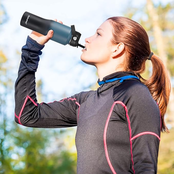 32oz Water Bottle Insulated with Straw,Leak Proof Water Bottles,Mens Water Bottle Stainless Steel for Gym,Hiking,Travel,Sport,1 Liter,Bpa free