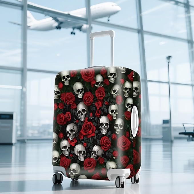 ANNA QUEEN Flower Skull Luggage Cover Washable Suitcase Protector Suitcase Cover Anti-Scratch,Stretchable Fit for 18-32Inch Luggage,Travel Bag Cover XL(fits 29-32Inch suitcase)