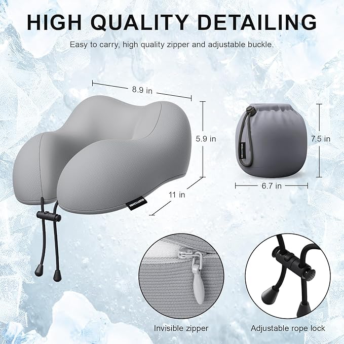 Travel Pillow for Airplane Memory Foam Neck Pillow, Soft & Support Travel Pillow for Travelling, Sleeping Rest, Car, Train and Home Use (Grey)