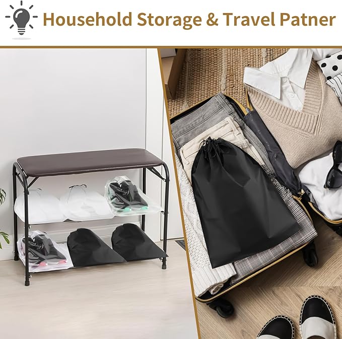 50 Pack Shoe Bags for Travel, 15.7" x 11.8" Black Travel Shoe Bags for Packing, Large Waterproof Portable Drawstring Travel Shoe Storage Bag Travel Essentials Women for and Men