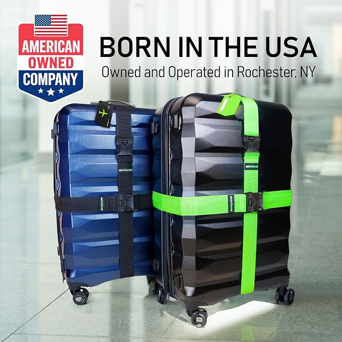 Untethered Ultimate Travel Set: 4 Premium Luggage Straps and 4 Silicone Tags - Secure & Identify Your Bags with Ease (Black + Tags)