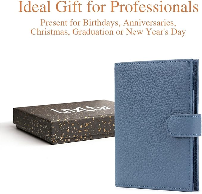 RFID Leather Passport Holder for Travel Women & Men – Compact Slim Christmas Gift for Travel Passport Wallets with Card Slots, Zippered Coin Pocket & Travel Passport Cover Case – Denim Blue