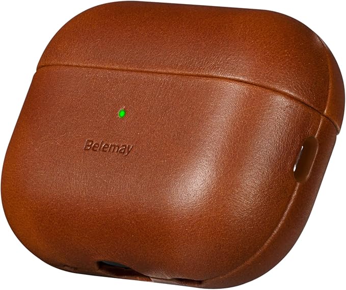 Belemay Handcrafted Full-Grain Vegetable-Tanned Leather Case for AirPods Pro 3rd Gen (2025), Two-Tone Effect, Natural Patina, Compatible with MagSafe, Compatible with Airpods Pro 3, Saddle Brown