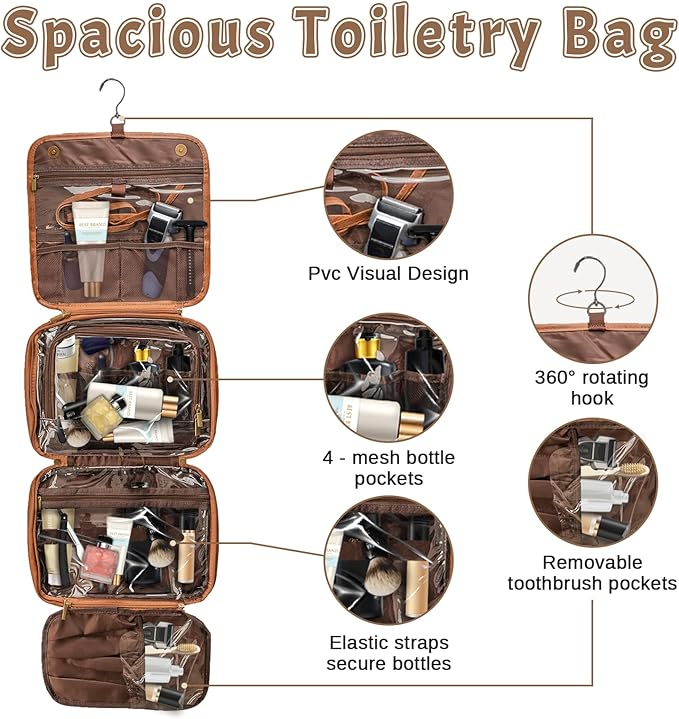 2025 Personalized Custom Christmas Gifts for Men, Large Hanging Toiletry Bag Leather Shaving Toiletries Bags for Him, Waterproof Travel Bag, Gift for Anniversary, Dad, Grandpa, Husband, Lover