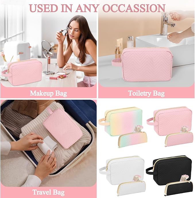 Personalized Initial Makeup Bag Trendy Stuff Leather Waterproof Cosmetic Bag Travel Toiletry Bag, Christmas/Thanksgiving/Halloween Gifts Makeup Organizer Case for Women Girls Mom Girlfriend Wife